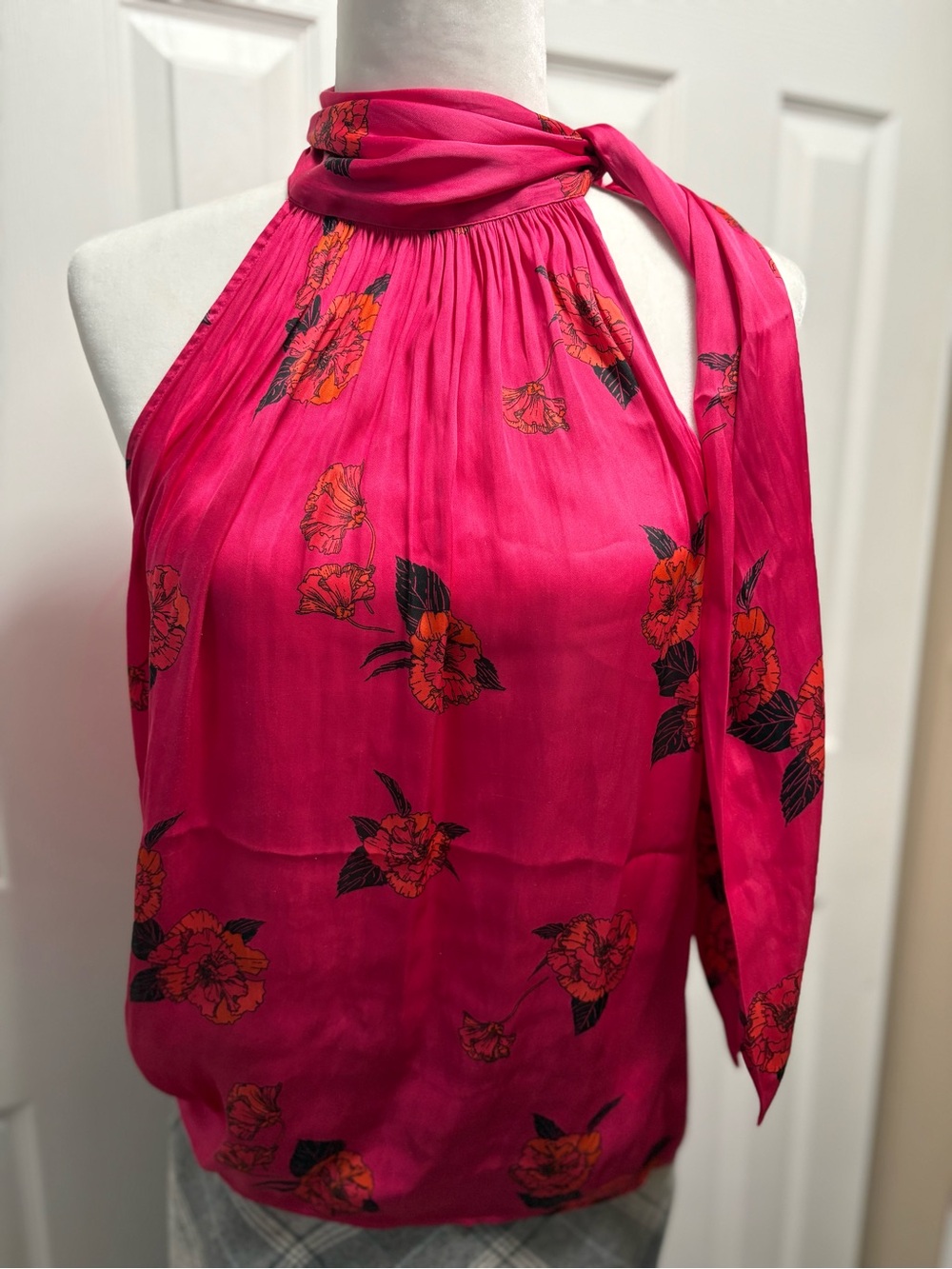 Banana Republic Hot Pink Floral Halter Scarf-Neck Top